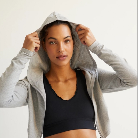 FP Movement by Free People Jackets & Blazers - Free People Gray Ribbed Cotton Hoodie Jacket
